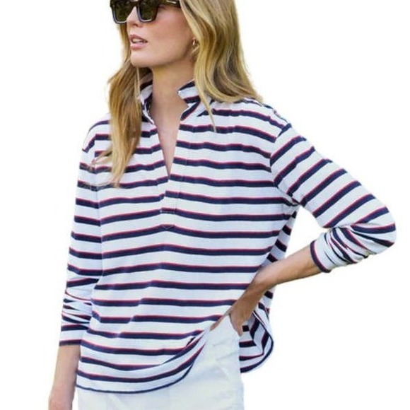 Frank & Eileen Tops - Frank & Eileen Cotton Patrick Popover Henley Top Striped Size XL White Navy Red